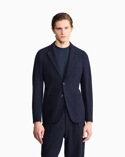 Upton line single-breasted jacket in virgin wool and cashmere seersucker