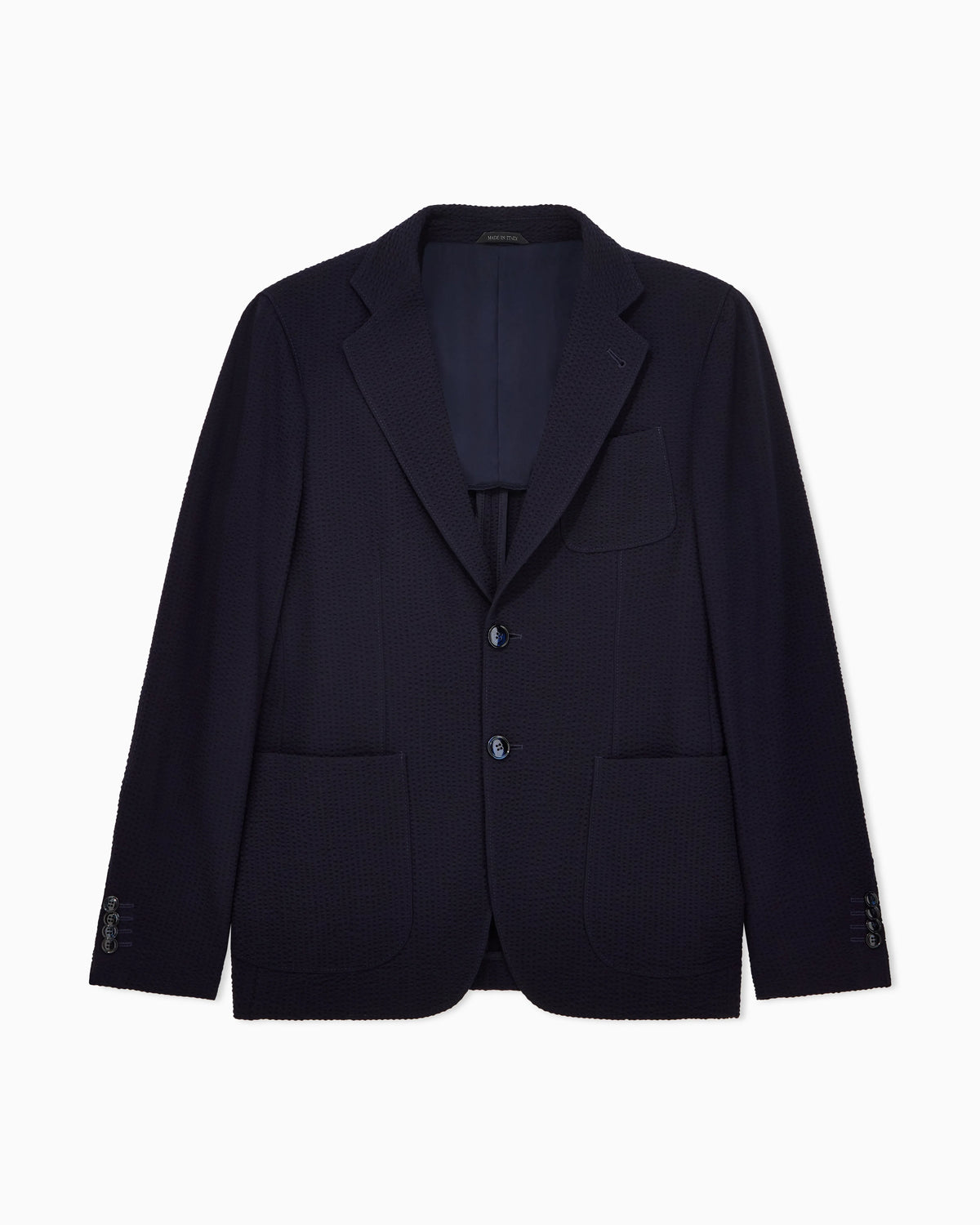 Upton line single-breasted jacket in virgin wool and cashmere seersucker