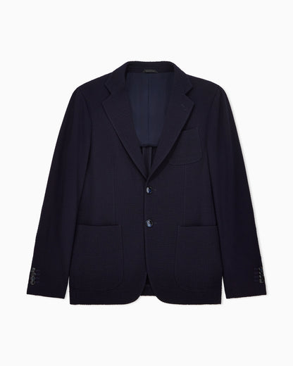 Upton line single-breasted jacket in virgin wool and cashmere seersucker