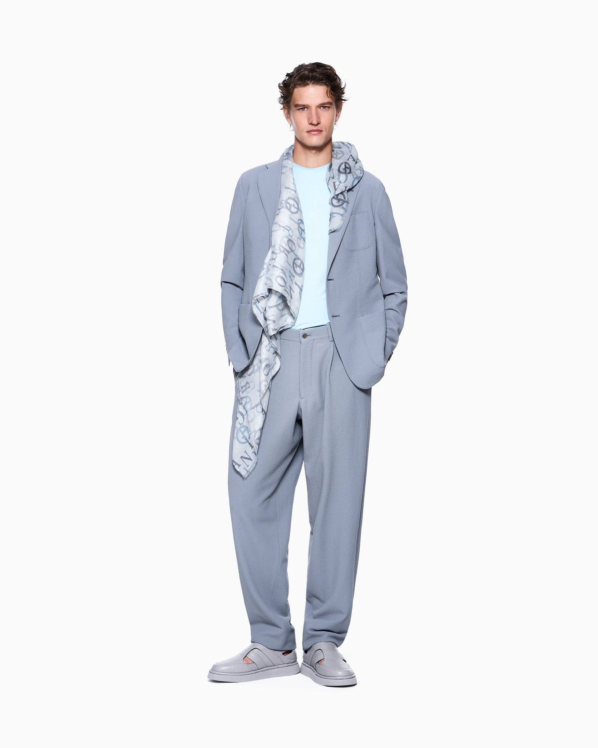 Single-breasted virgin wool seersucker jacket