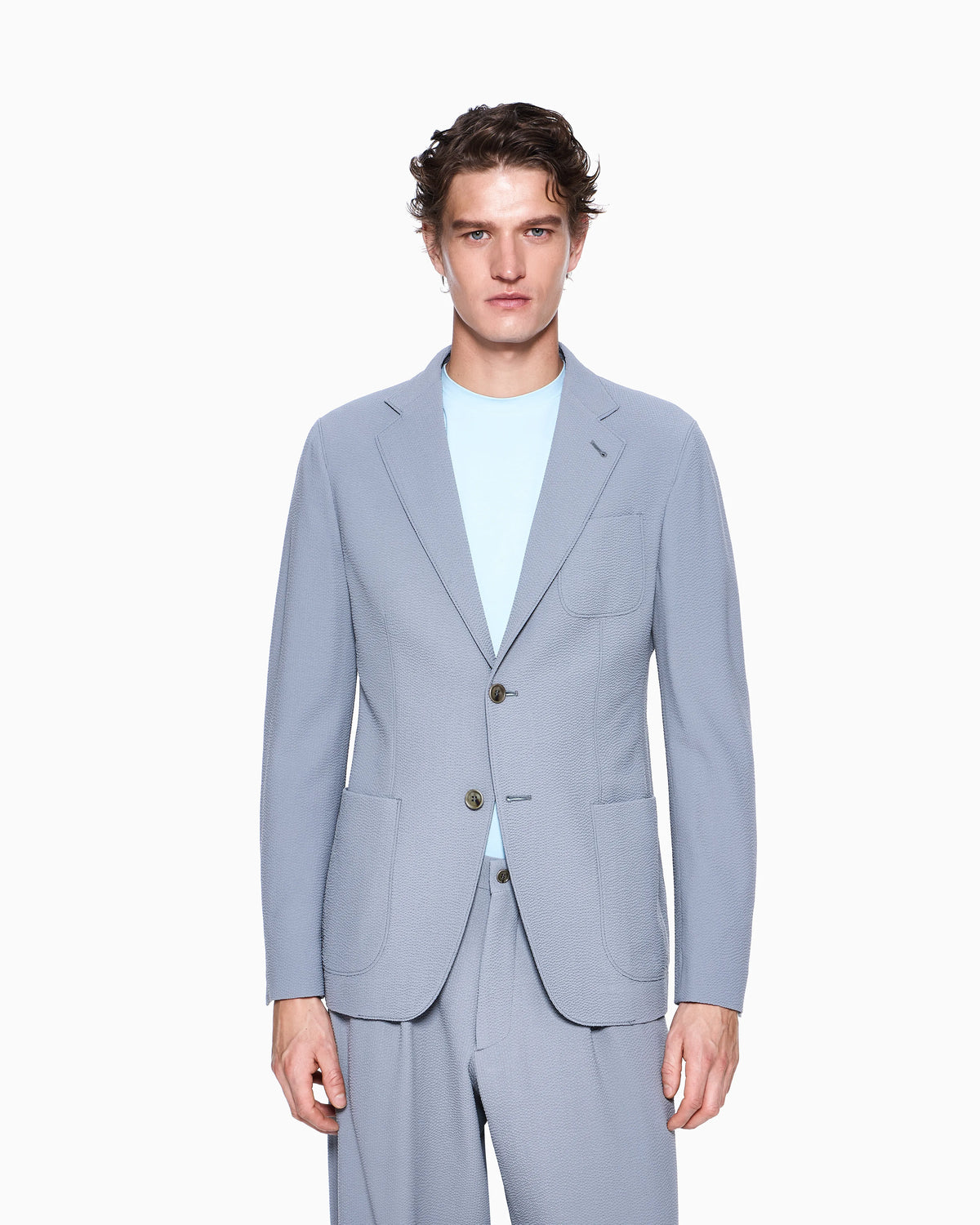 Single-breasted virgin wool seersucker jacket
