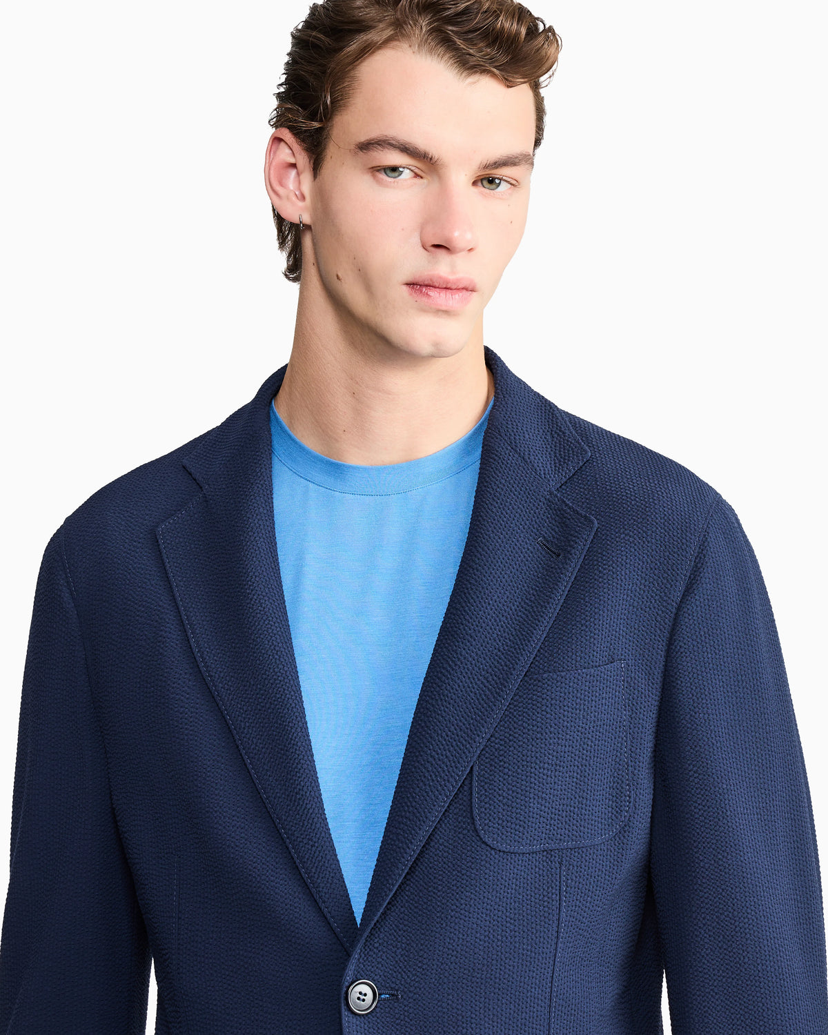 Single-breasted virgin wool seersucker jacket