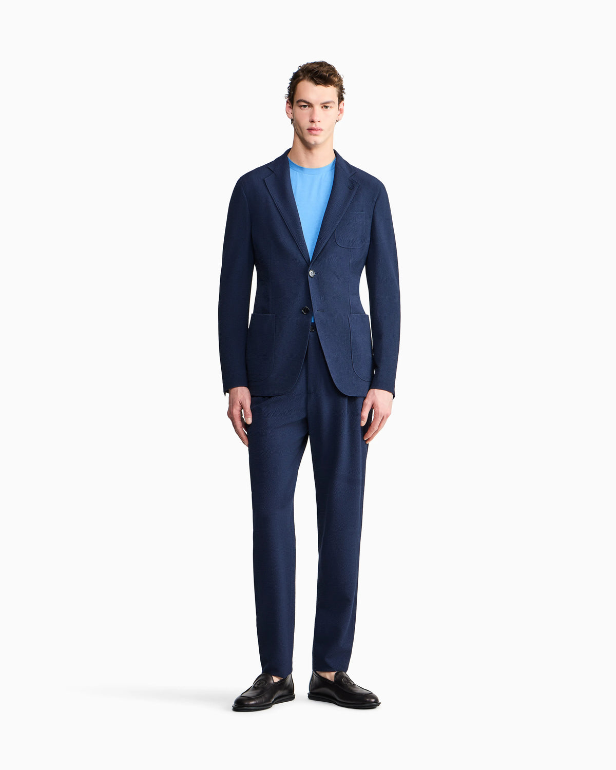 Single-breasted virgin wool seersucker jacket