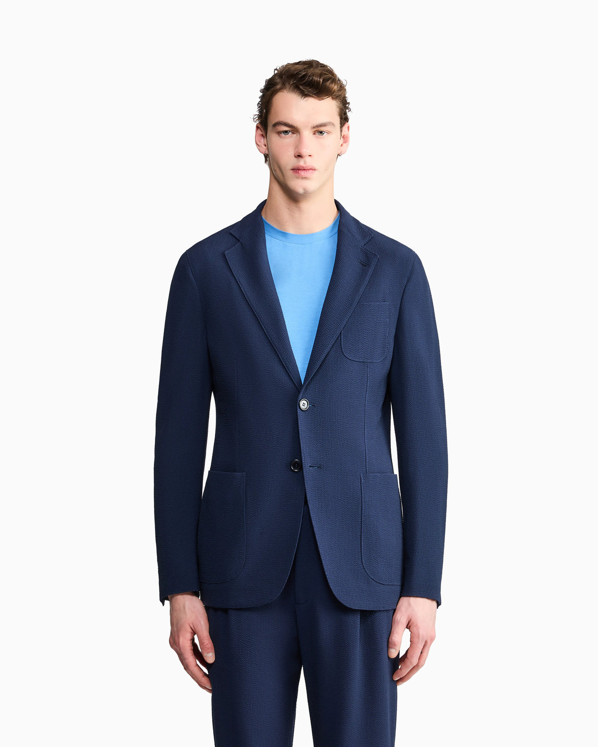 Single-breasted virgin wool seersucker jacket