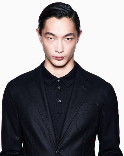 Unlined single-breasted stretch cashmere jacket with two buttons