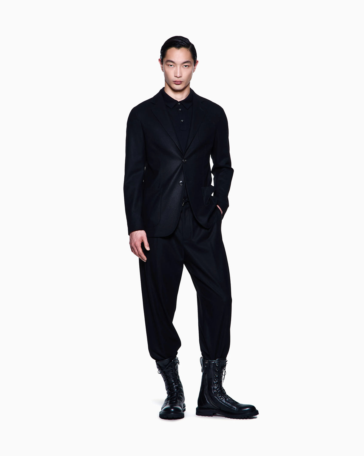 Unlined single-breasted stretch cashmere jacket with two buttons