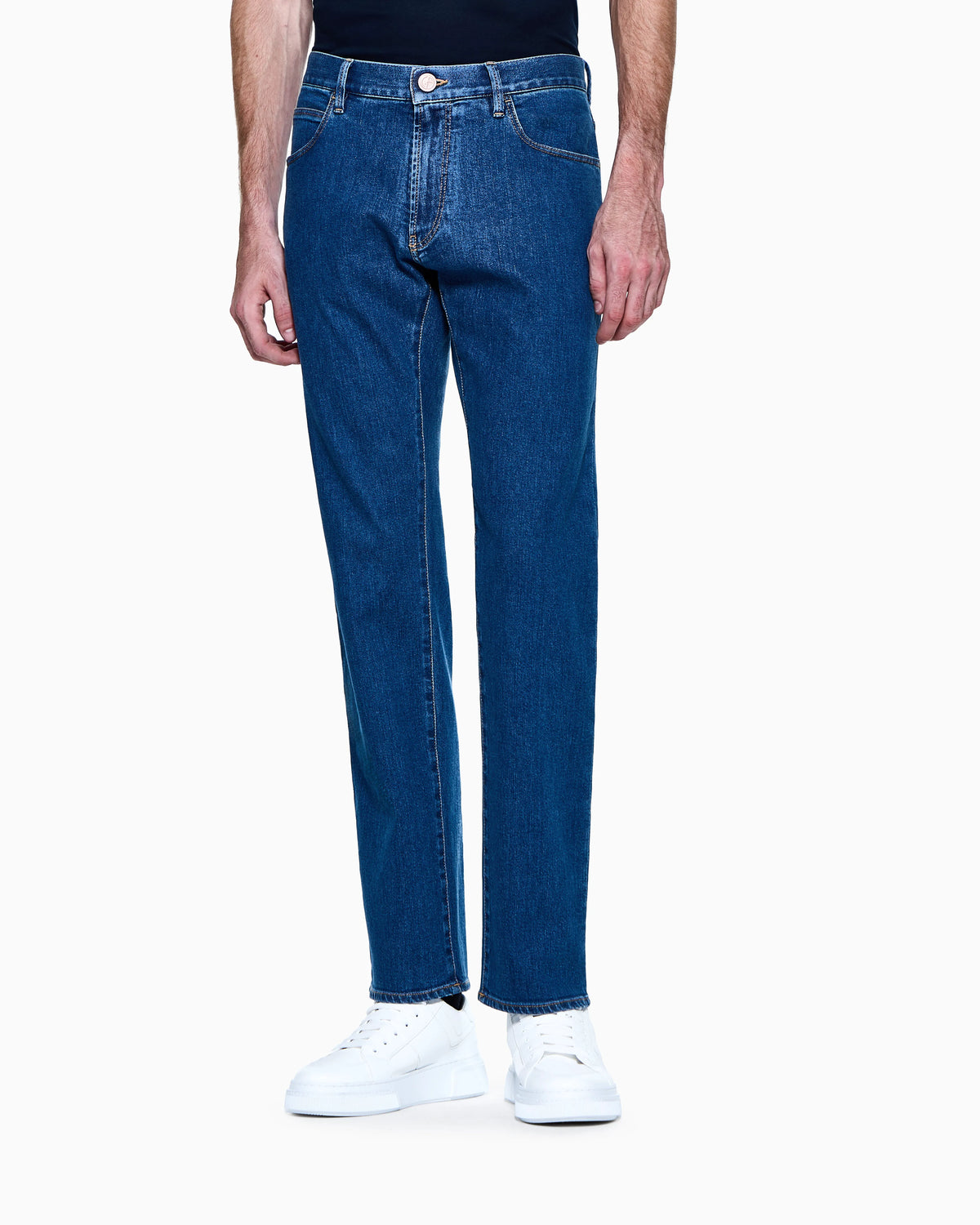 Five-pocket, regular-fit, stretch-cotton denim trousers