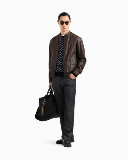 Stretch cotton and silk, regular-fit, five-pocket trousers