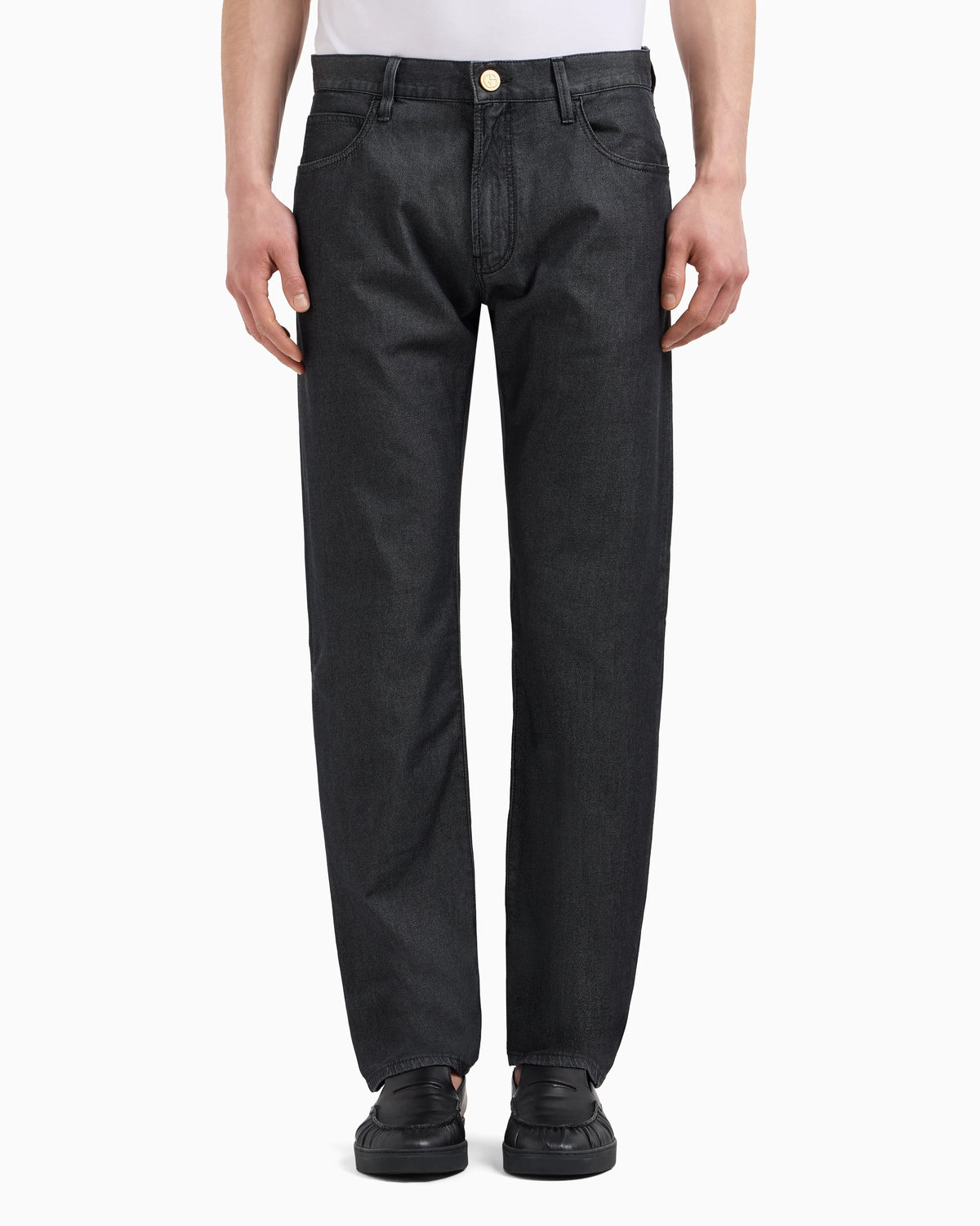 Stretch cotton and silk, regular-fit, five-pocket trousers