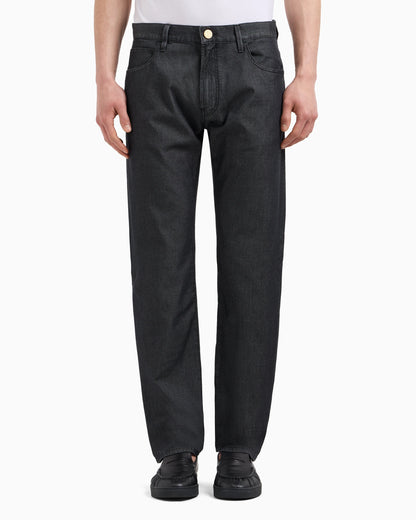 Stretch cotton and silk, regular-fit, five-pocket trousers