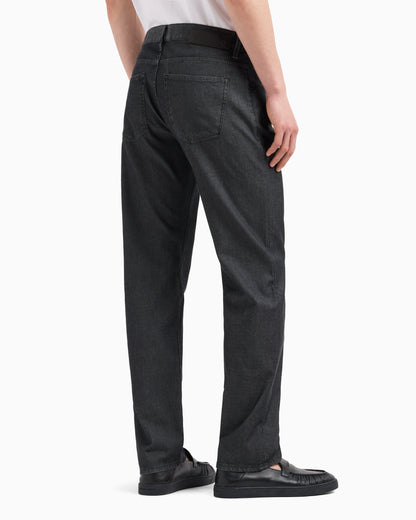 Stretch cotton and silk, regular-fit, five-pocket trousers