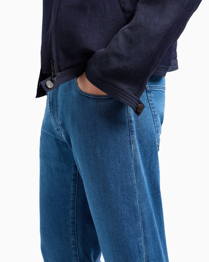 Five-pocket, regular-fit, stretch cotton-denim trousers