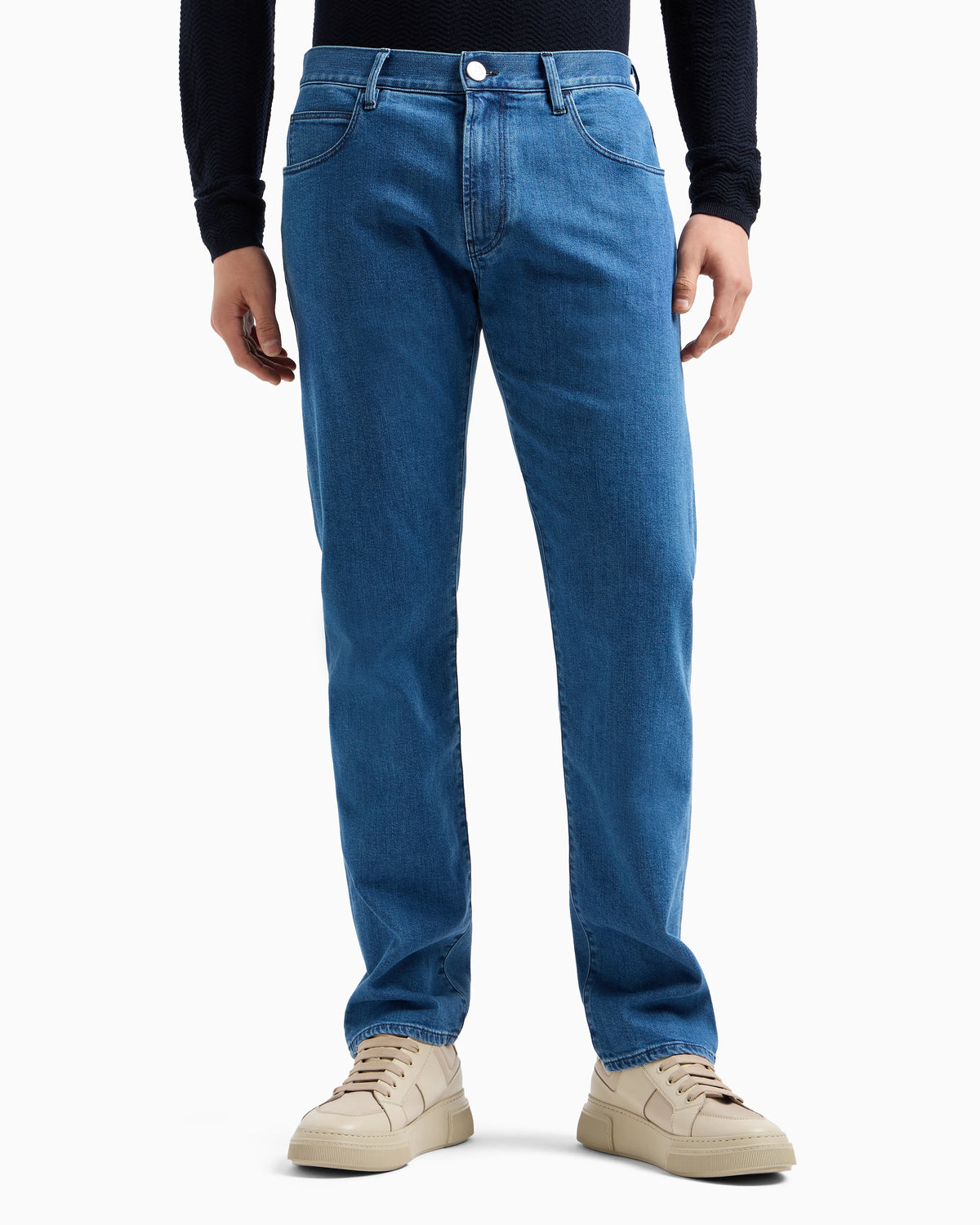Five-pocket, regular-fit, stretch cotton-denim trousers