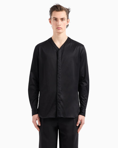 Giorgio's silk interlock shirt with rhinestone piping