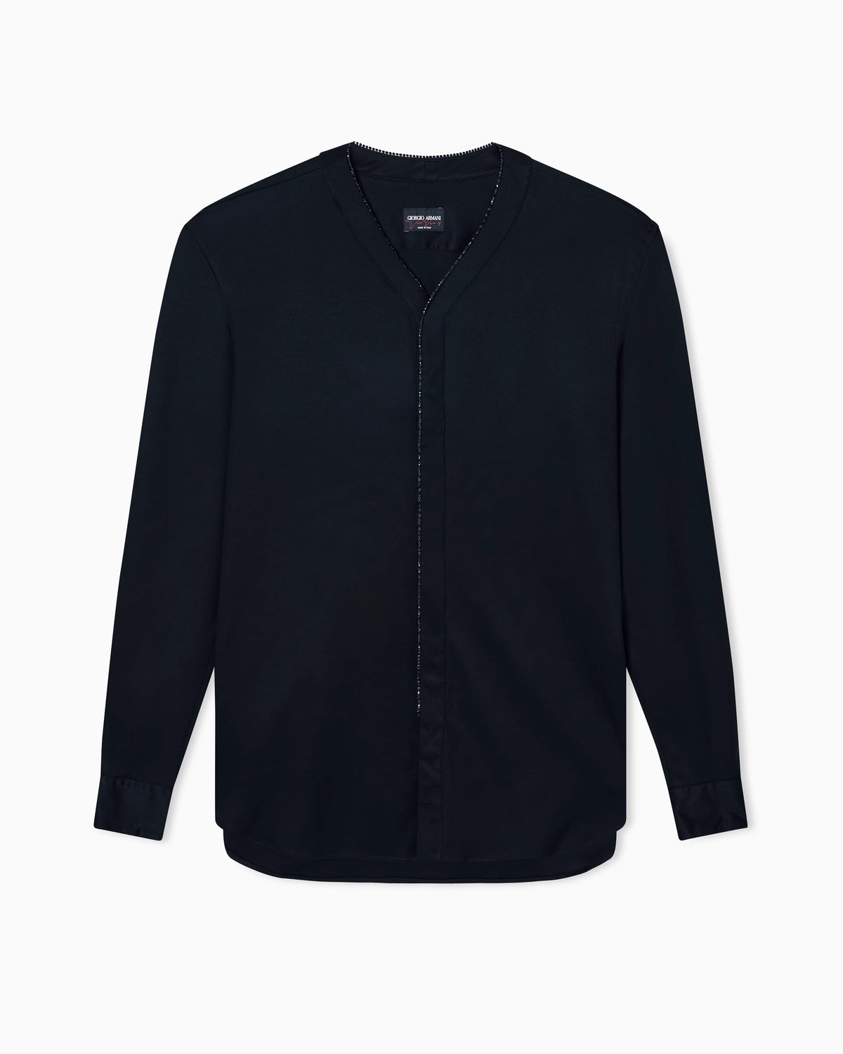 Giorgio's silk interlock shirt with rhinestone piping