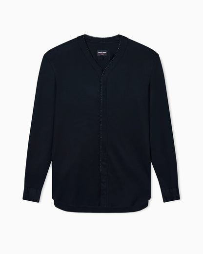 Giorgio's silk interlock shirt with rhinestone piping
