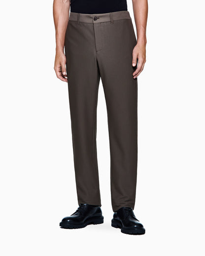 Flat front trousers in a technical gaufré honeycomb fabric