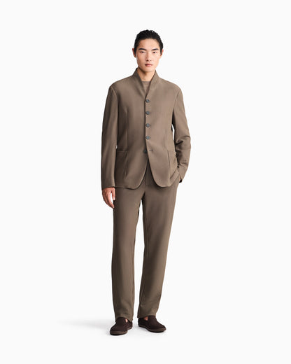 Flat front trousers in a technical gaufré honeycomb fabric