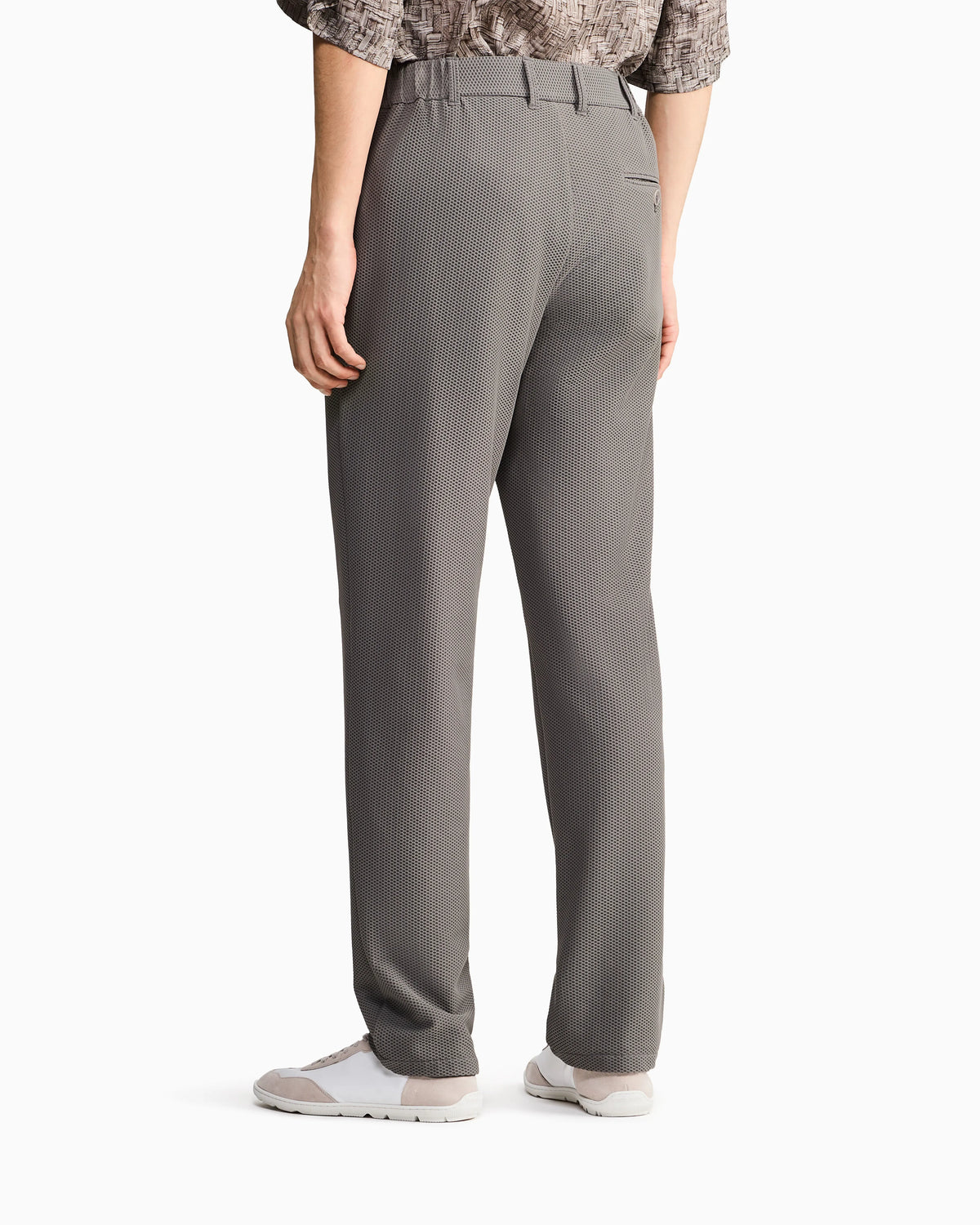 Flat front trousers in a technical gaufré honeycomb fabric