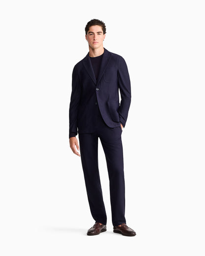 Flat front trousers in a technical gaufré honeycomb fabric