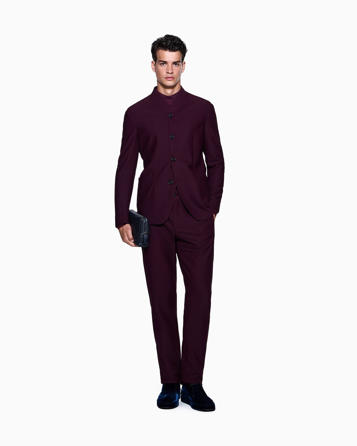 Flat front trousers in a technical gaufré honeycomb fabric