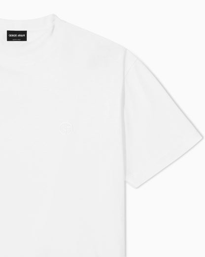 Crew neck t-shirt in cotton interlock and cashmere