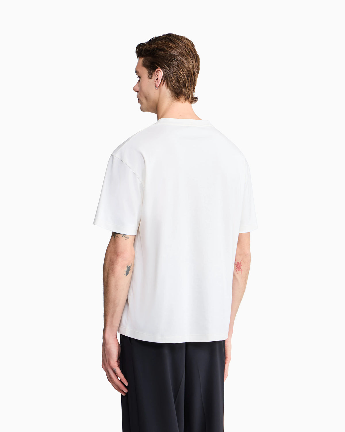 Crew neck t-shirt in cotton interlock and cashmere
