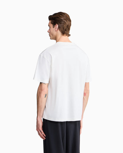 Crew neck t-shirt in cotton interlock and cashmere