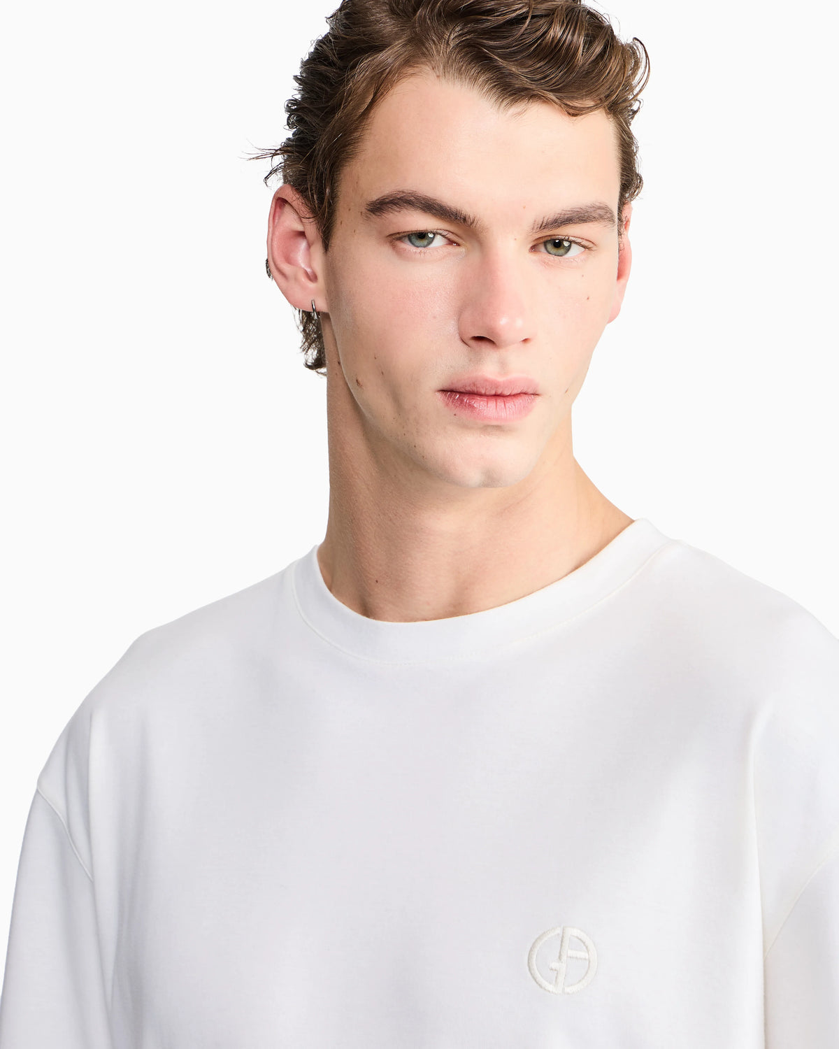 Crew neck t-shirt in cotton interlock and cashmere