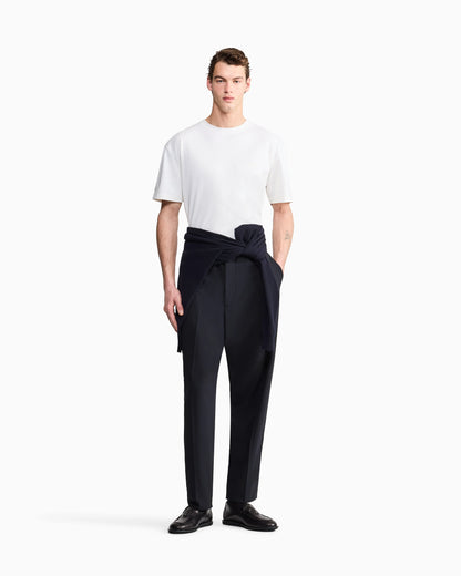 Crew neck t-shirt in cotton interlock and cashmere