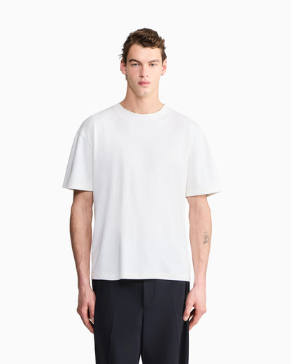 Crew neck t-shirt in cotton interlock and cashmere