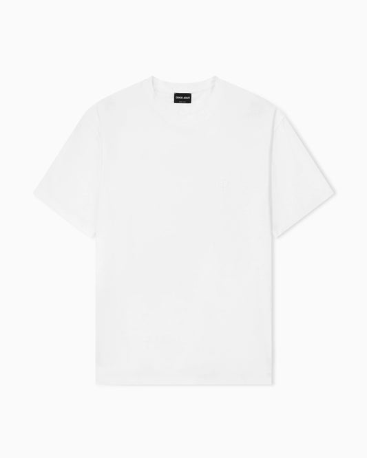 Crew neck t-shirt in cotton interlock and cashmere
