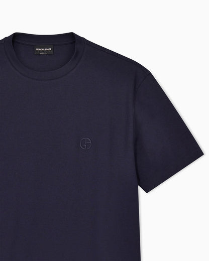 Crew neck t-shirt in cotton interlock and cashmere