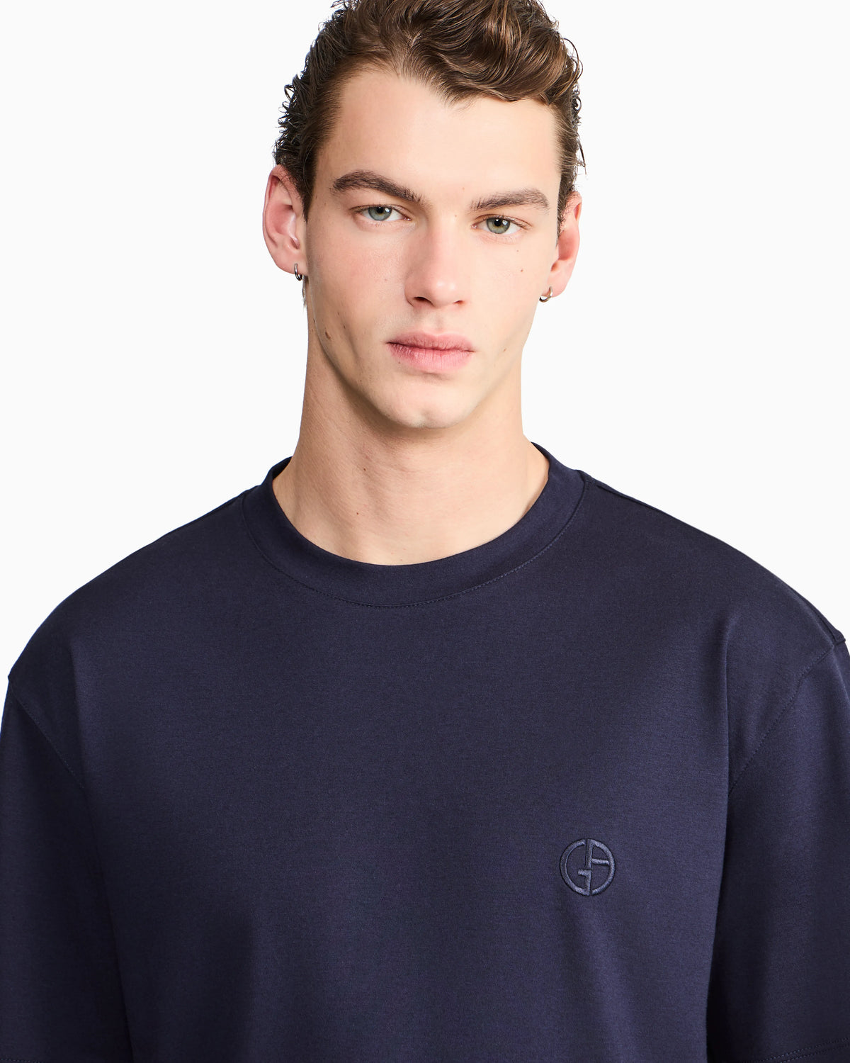 Crew neck t-shirt in cotton interlock and cashmere