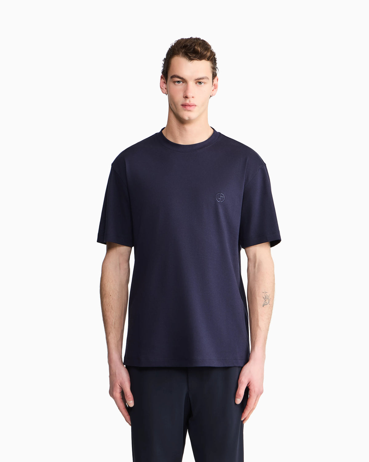 Crew neck t-shirt in cotton interlock and cashmere