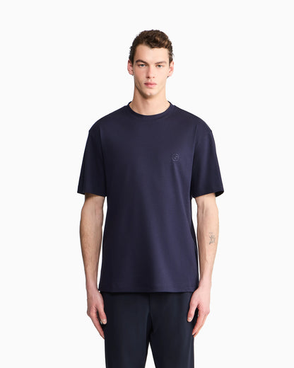 Crew neck t-shirt in cotton interlock and cashmere