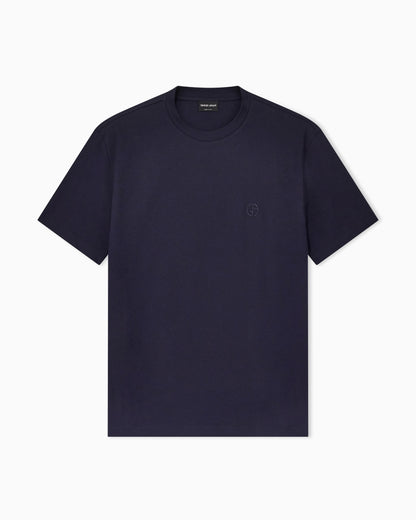 Crew neck t-shirt in cotton interlock and cashmere