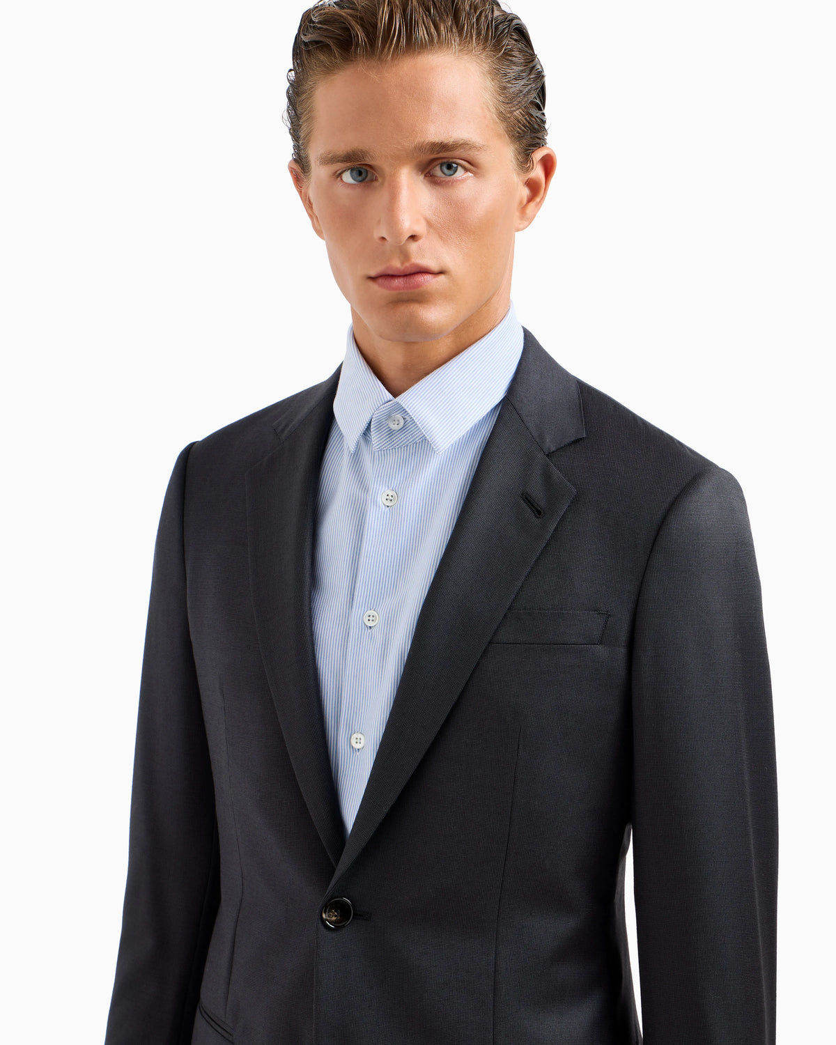 Manhattan Line virgin-wool single-breasted suit with a micro-check motif