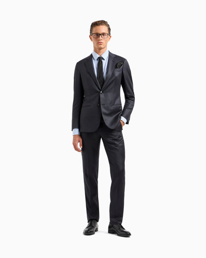Manhattan Line virgin-wool single-breasted suit with a micro-check motif