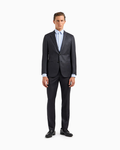Manhattan Line virgin-wool single-breasted suit with a micro-check motif
