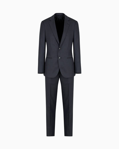 Manhattan Line virgin-wool single-breasted suit with a micro-check motif