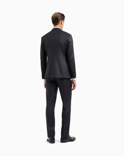 Manhattan Line virgin-wool single-breasted suit with a micro-check motif