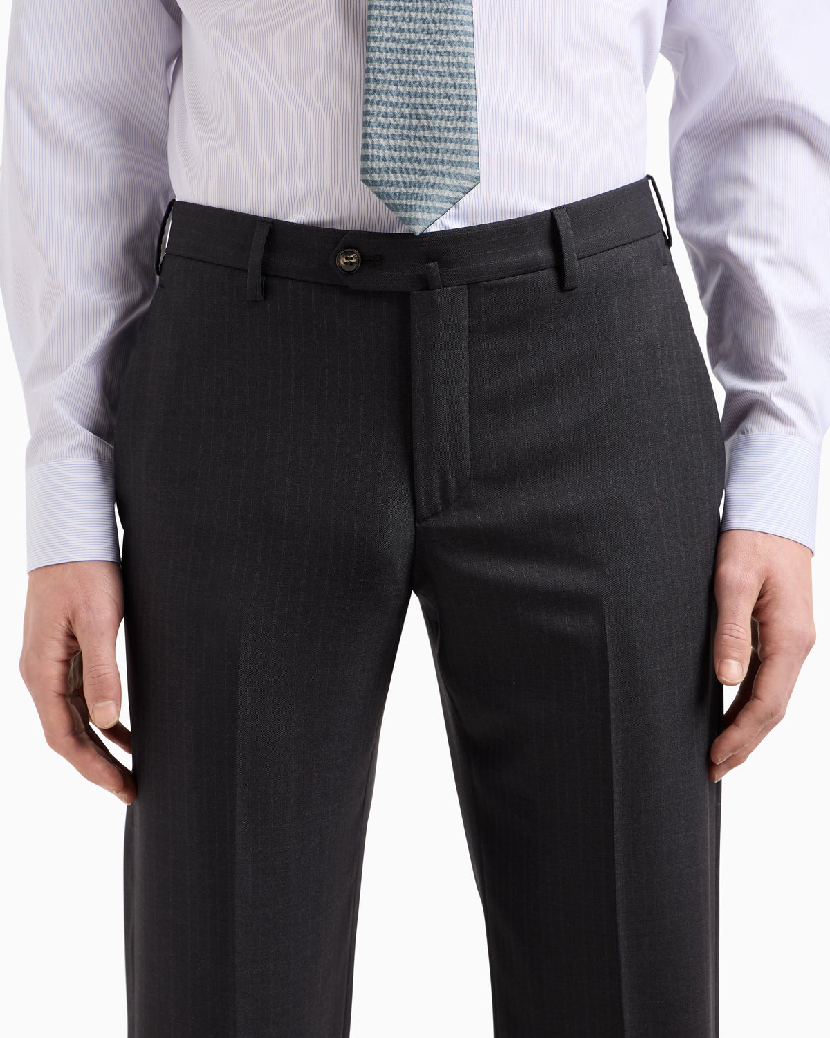 Manhattan Line pinstriped virgin-wool single-breasted suit
