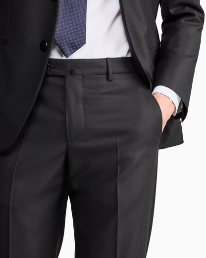 Manhattan Line single-breasted suit in micro-armure virgin wool