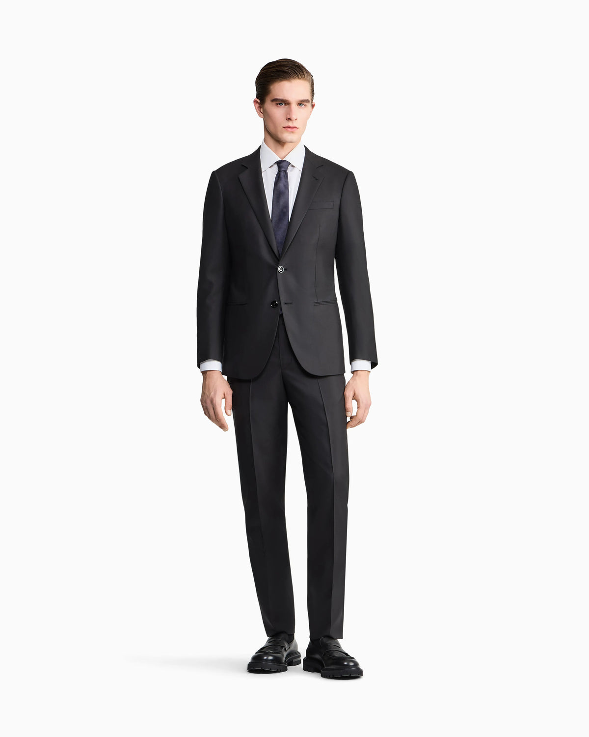 Manhattan Line single-breasted suit in micro-armure virgin wool