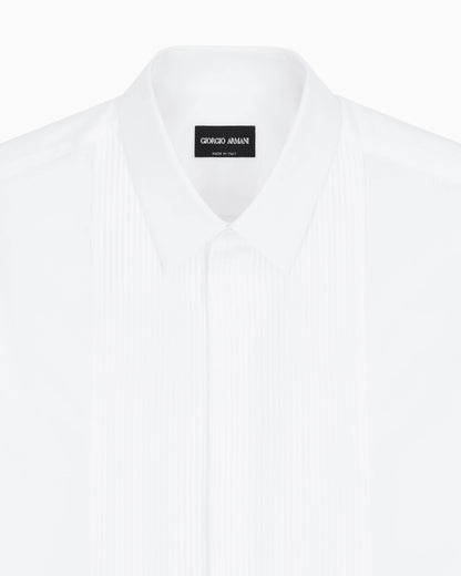 Cotton tuxedo shirt with pleated detail