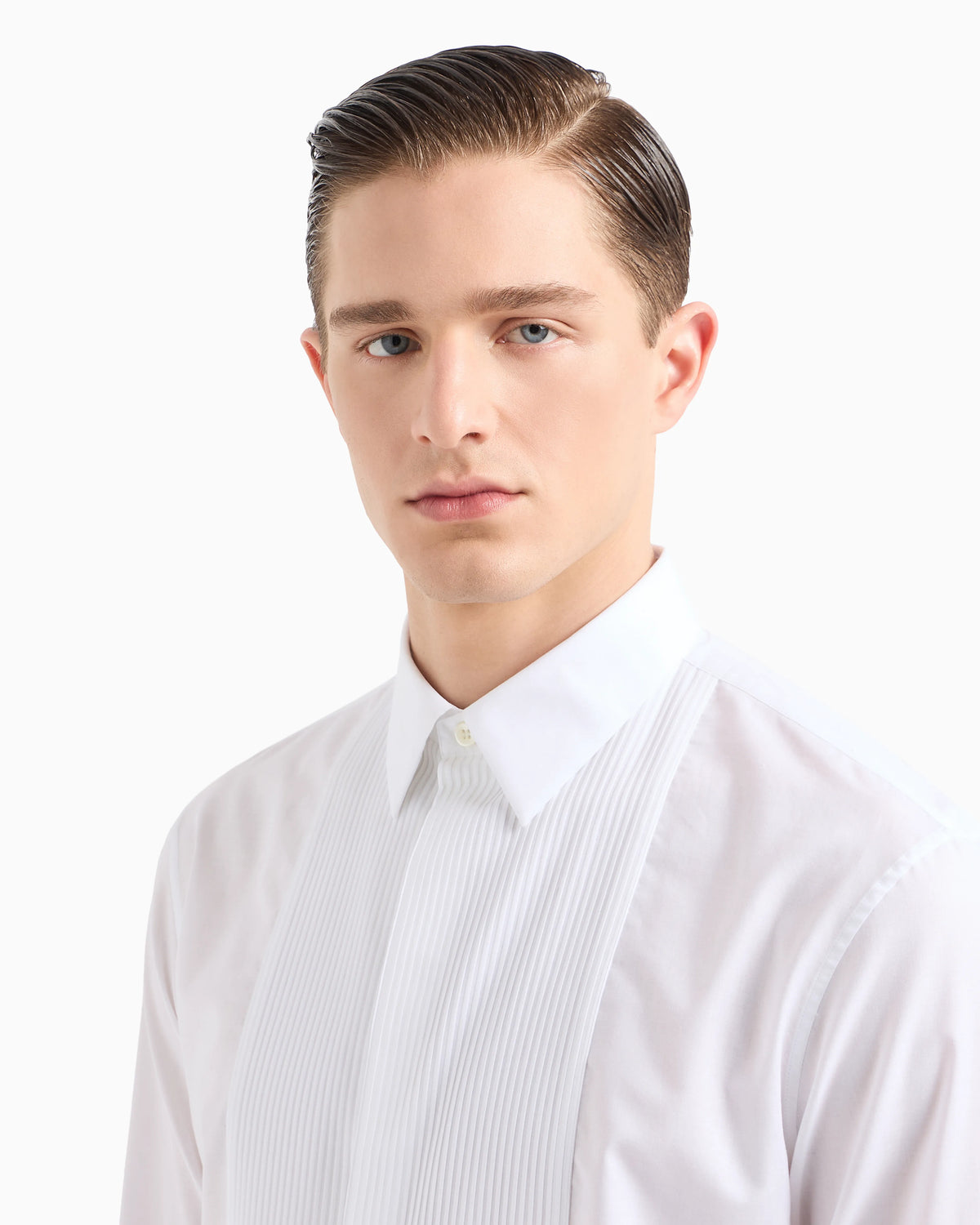 Cotton tuxedo shirt with pleated detail