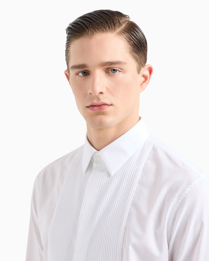 Cotton tuxedo shirt with pleated detail