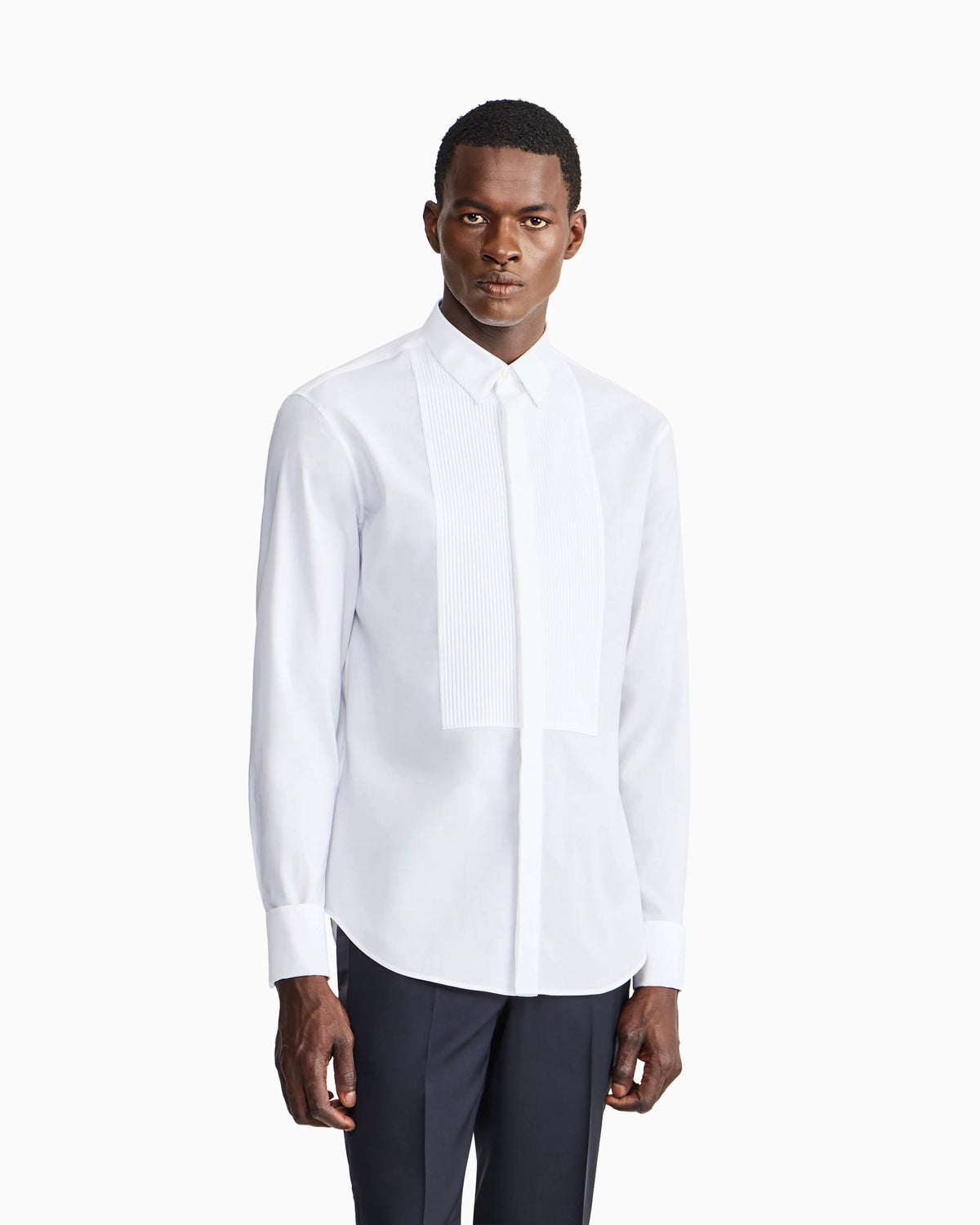 Cotton tuxedo shirt with pleated detail