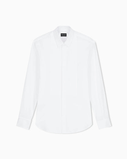 Cotton tuxedo shirt with pleated detail